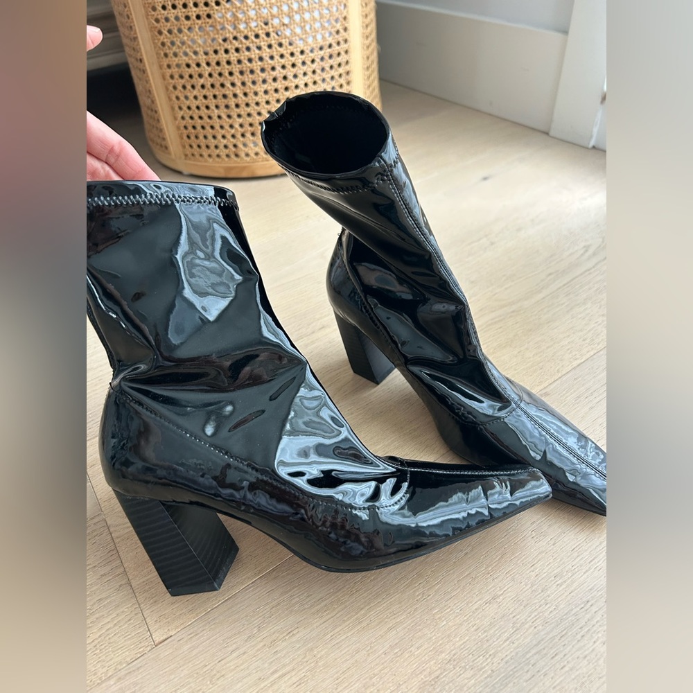 Zara Black Patent Leather Ankle Boots